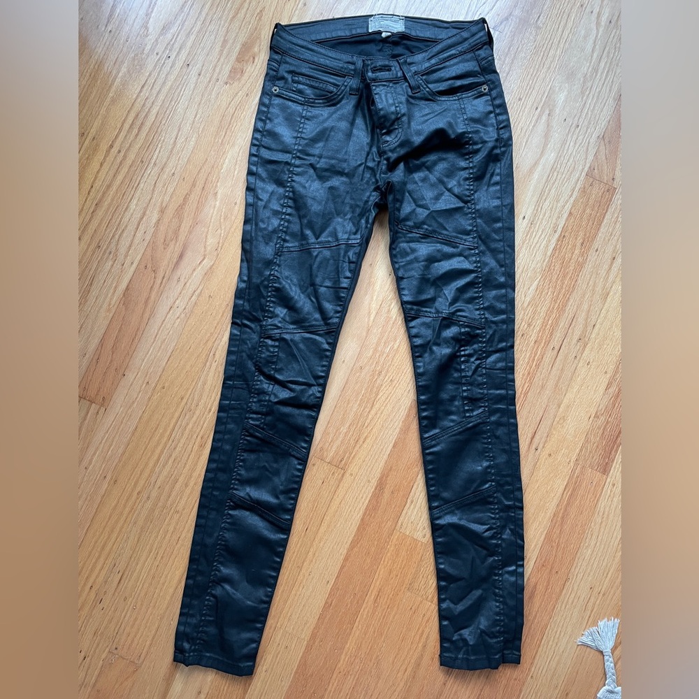 CURRENT/ELLIOTT ANKLE SKINNY FAUX LEATHER Black